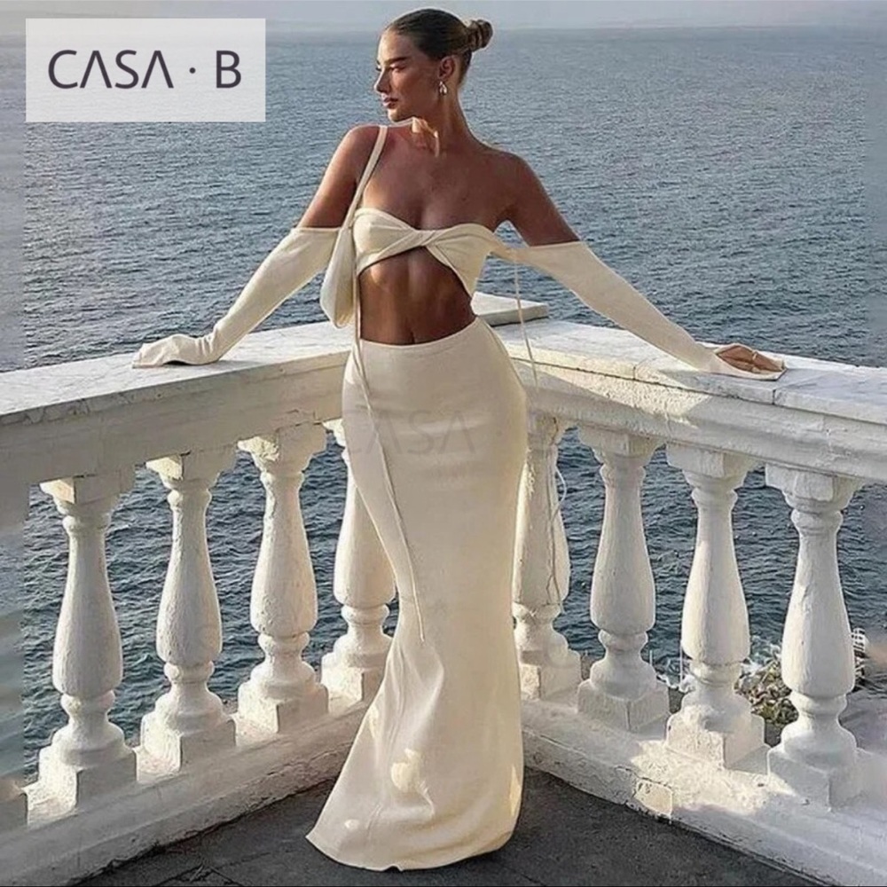 Cream Off-Shoulder top and maxi skirt set
